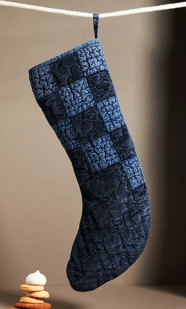 Anthropologie Navona Quilted Christmas Stocking - navy blue